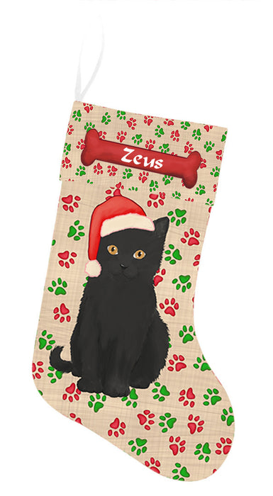 Pet Name Personalized Christmas Paw Print Black Cats Stocking
