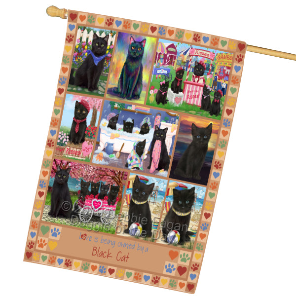 Love is Being Owned Black Cat Beige House Flag FLG65444