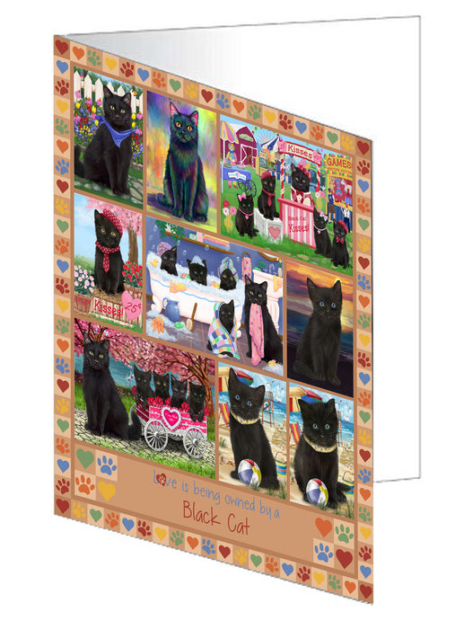 Love is Being Owned Black Cat Beige Handmade Artwork Assorted Pets Greeting Cards and Note Cards with Envelopes for All Occasions and Holiday Seasons GCD77216
