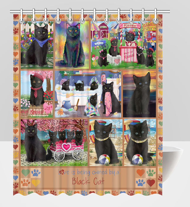 Love is Being Owned Black Cat Beige Shower Curtain