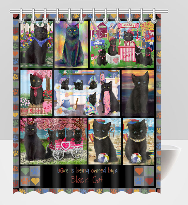 Love is Being Owned Black Cat Grey Shower Curtain