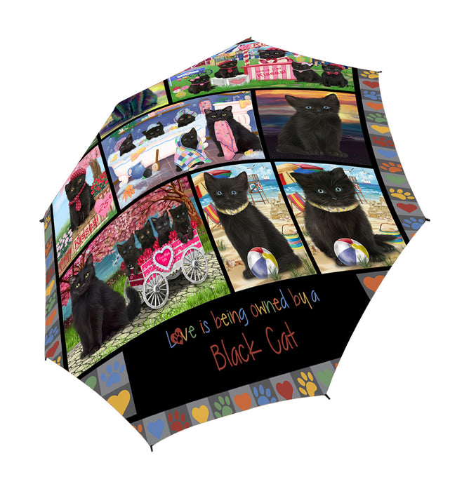 Love is Being Owned Black Cat Grey Semi-Automatic Foldable Umbrella