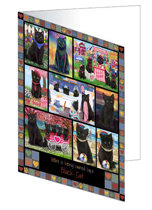 Love is Being Owned Black Cat Grey Handmade Artwork Assorted Pets Greeting Cards and Note Cards with Envelopes for All Occasions and Holiday Seasons GCD77219