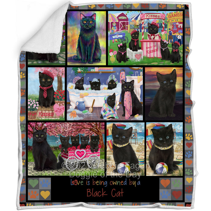 Love is Being Owned Black Cat Grey Blanket BLNKT137091