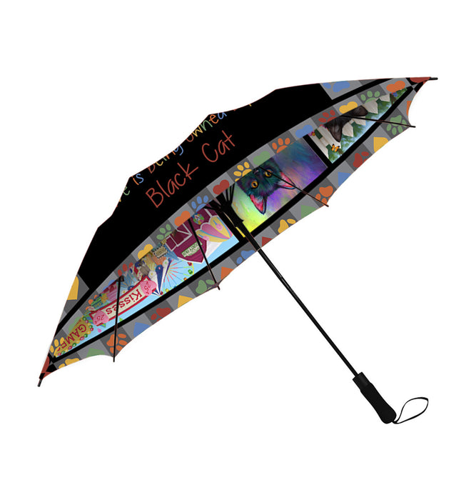 Love is Being Owned Black Cat Grey Semi-Automatic Foldable Umbrella