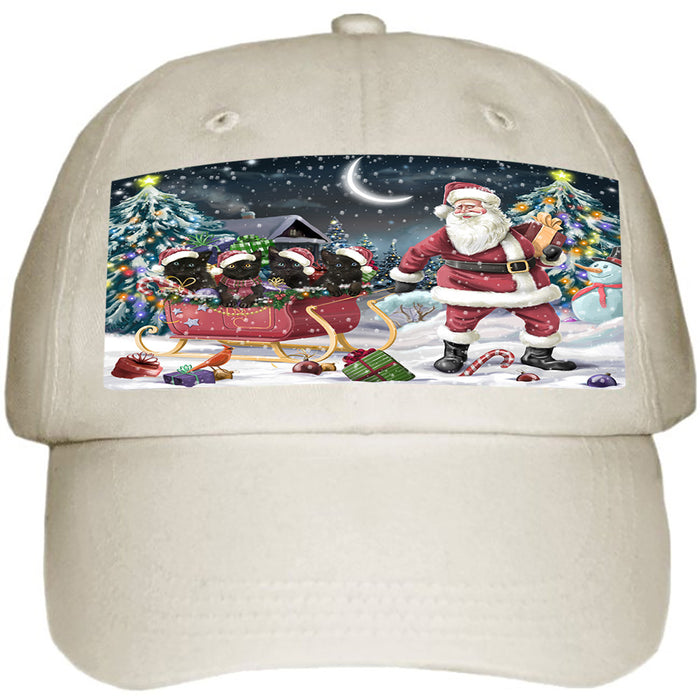 Santa Sled Dogs Christmas Happy Holidays Black Cats Ball Hat Cap HAT58878