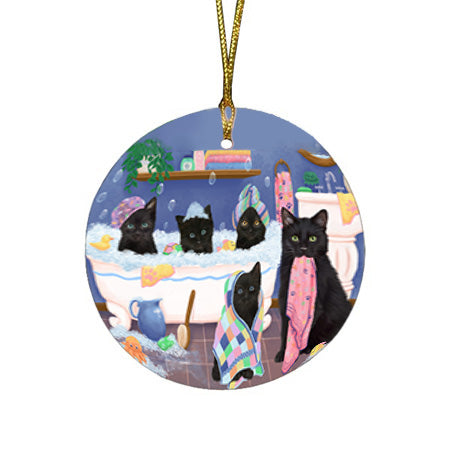 Rub A Dub Dogs In A Tub Black Cats Round Flat Christmas Ornament RFPOR57123