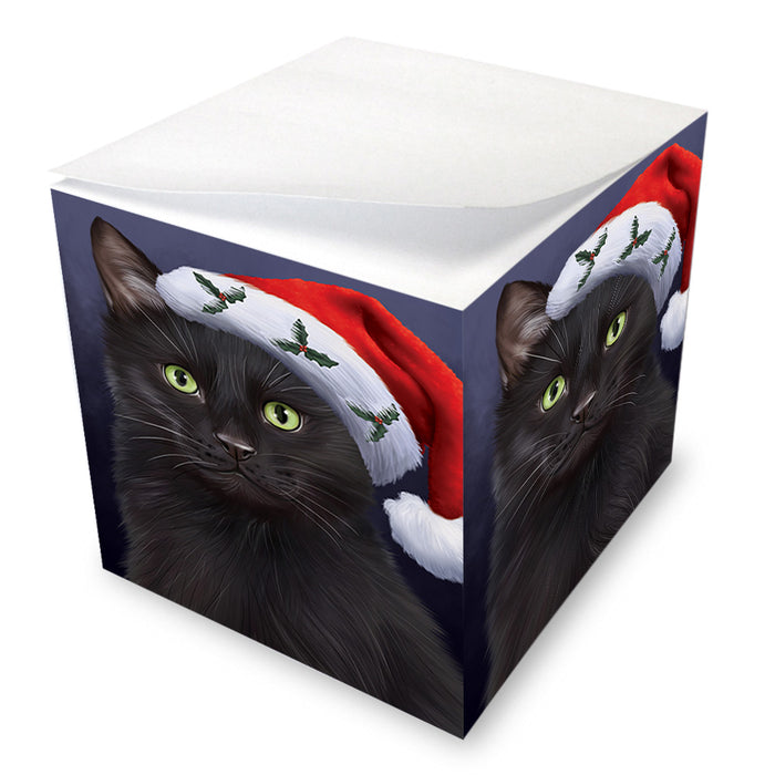Christmas Holidays Black Cat Wearing Santa Hat Portrait Head Note Cube NOC55138