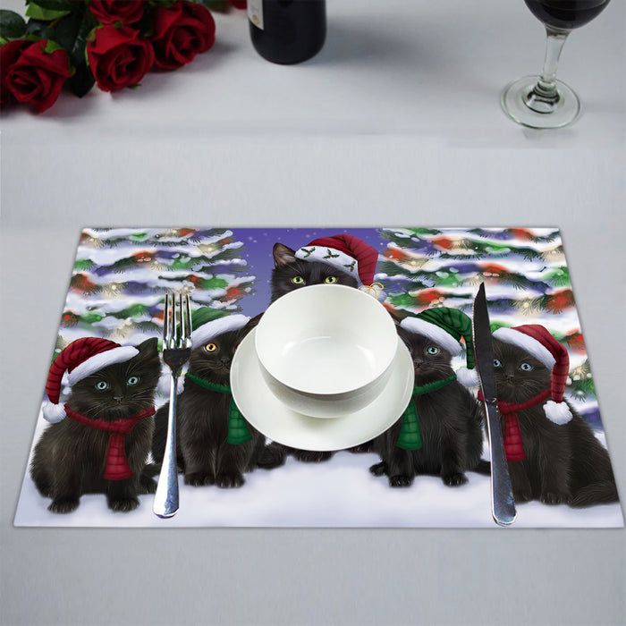 Black Cats Christmas Family Portrait in Holiday Scenic Background Placemat