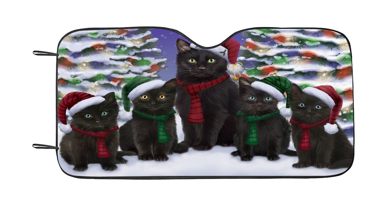 Black Cats Christmas Family Portrait in Holiday Scenic Background Car Sun Shade