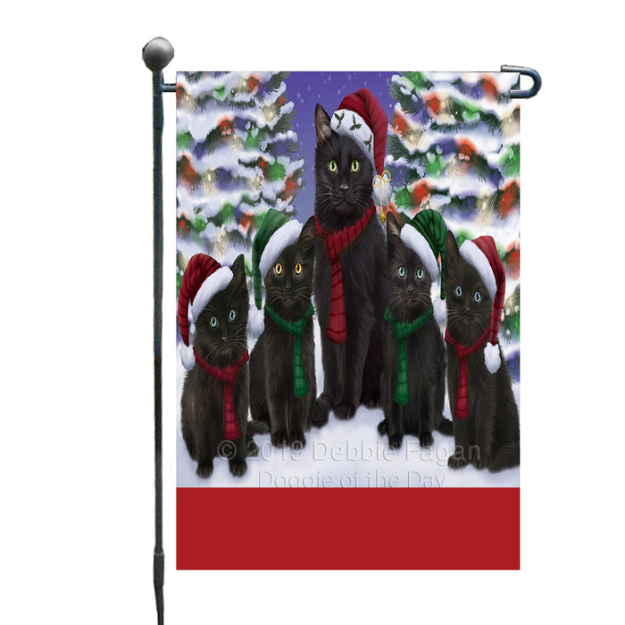 Personalized Christmas Happy Holidays Black Cats Family Portraits Custom Garden Flags GFLG-DOTD-A59096