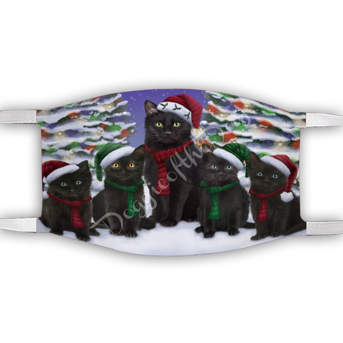 Black Cats Christmas Family Portrait in Holiday Scenic Background Face Mask FM48321