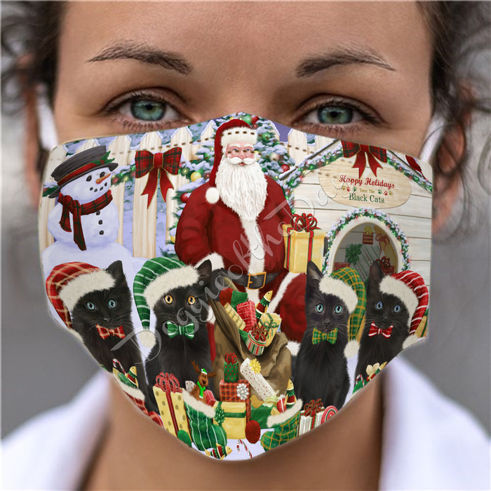 Happy Holidays Christmas Black Cats House Gathering Face Mask FM48224