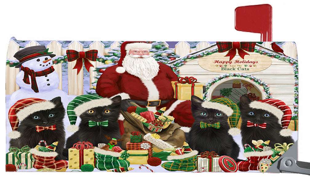 Happy Holidays Christmas Black Cats House Gathering 6.5 x 19 Inches Magnetic Mailbox Cover Post Box Cover Wraps Garden Yard Décor MBC48792