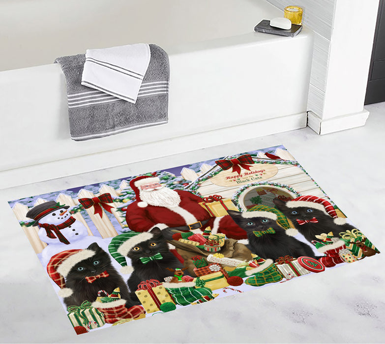 Happy Holidays Christma Black Cats House Gathering Bath Mat