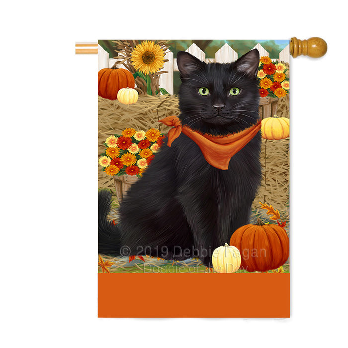 Personalized Fall Autumn Greeting Black Cat with Pumpkins Custom House Flag FLG-DOTD-A61872