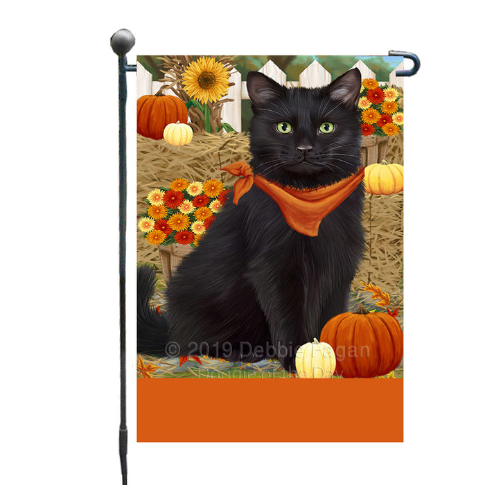 Personalized Fall Autumn Greeting Black Cat with Pumpkins Custom Garden Flags GFLG-DOTD-A61816