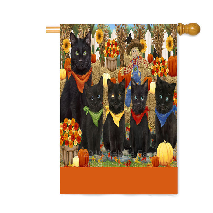 Personalized Fall Festive Gathering Black Cats with Pumpkins Custom House Flag FLG-DOTD-A61873