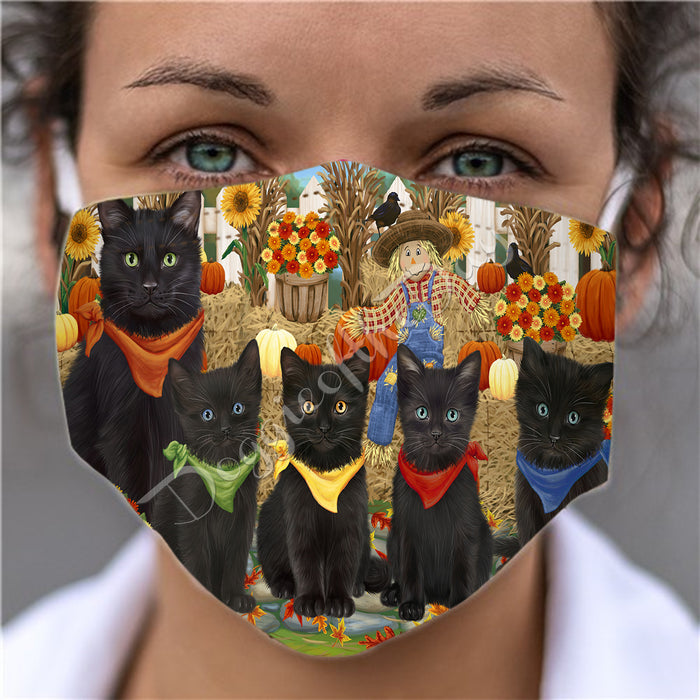 Fall Festive Harvest Time Gathering  Black Cats Face Mask FM48513