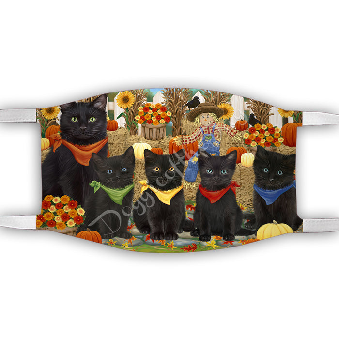 Fall Festive Harvest Time Gathering  Black Cats Face Mask FM48513
