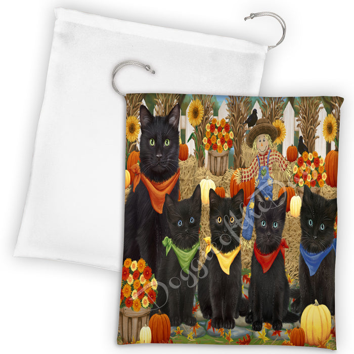 Fall Festive Harvest Time Gathering Black Cats Drawstring Laundry or Gift Bag LGB48380
