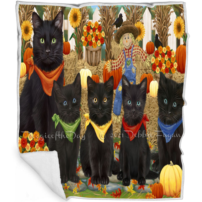Fall Festive Gathering Black Cats with Pumpkins Blanket BLNKT142402
