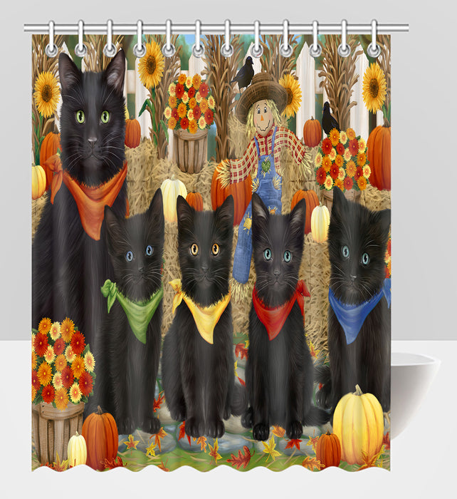 Fall Festive Harvest Time Gathering Black Cats Shower Curtain
