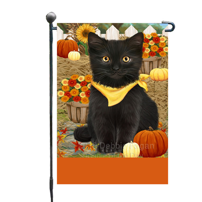 Personalized Fall Autumn Greeting Black Cat with Pumpkins Custom Garden Flags GFLG-DOTD-A61818