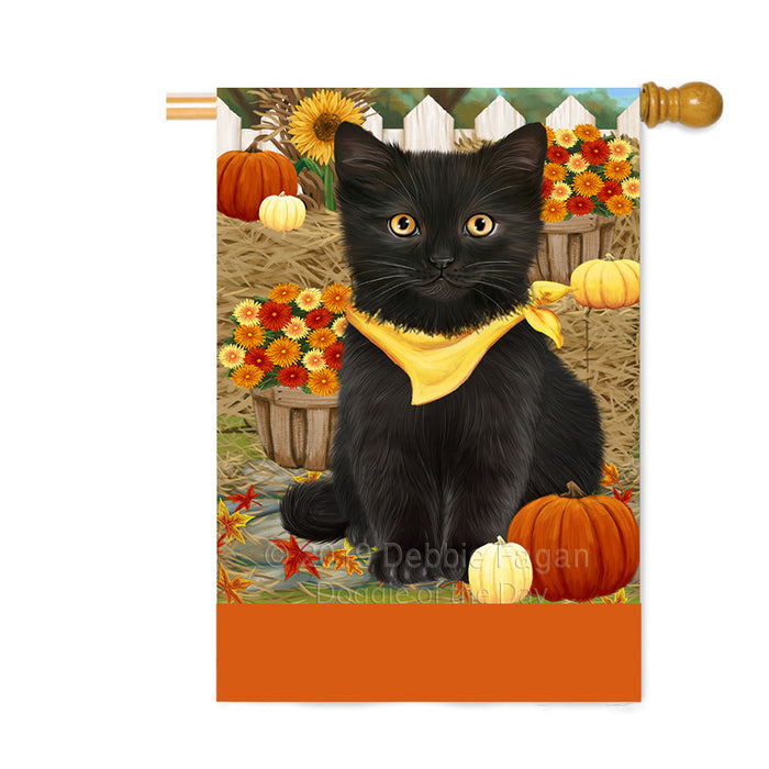 Personalized Fall Autumn Greeting Black Cat with Pumpkins Custom House Flag FLG-DOTD-A61874