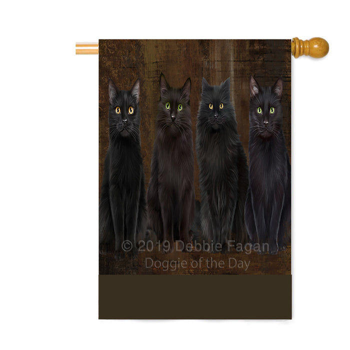 Personalized Rustic 4 Black Cats Custom House Flag FLG64421