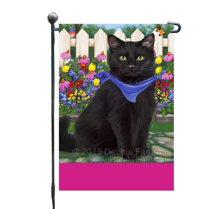 Personalized Spring Floral Black Cat Custom Garden Flags GFLG-DOTD-A62757