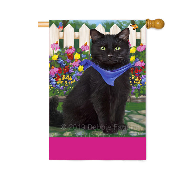 Personalized Spring Floral Black Cat Custom House Flag FLG-DOTD-A62813