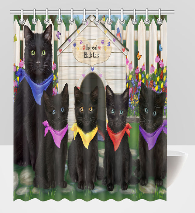 Spring Dog House Black Cats Shower Curtain