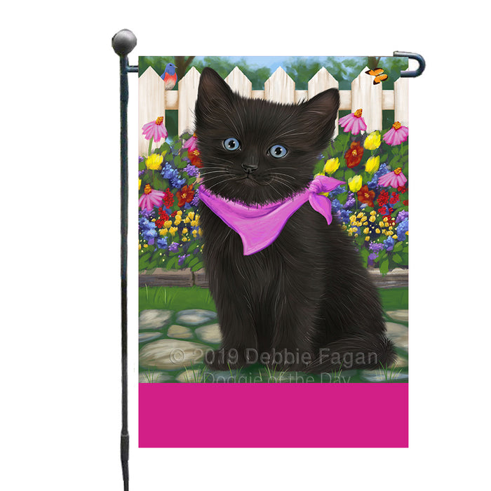 Personalized Spring Floral Black Cat Custom Garden Flags GFLG-DOTD-A62759