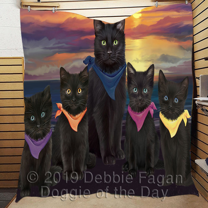 Family Sunset Portrait Black Cats Quilt
