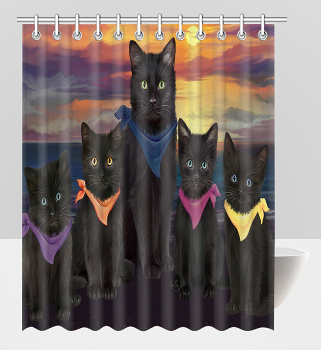 Family Sunset Portrait Black Cats Shower Curtain