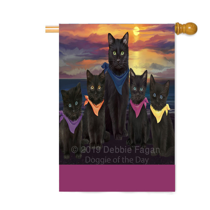 Personalized Family Sunset Portrait Black Cats Custom House Flag FLG-DOTD-A60634