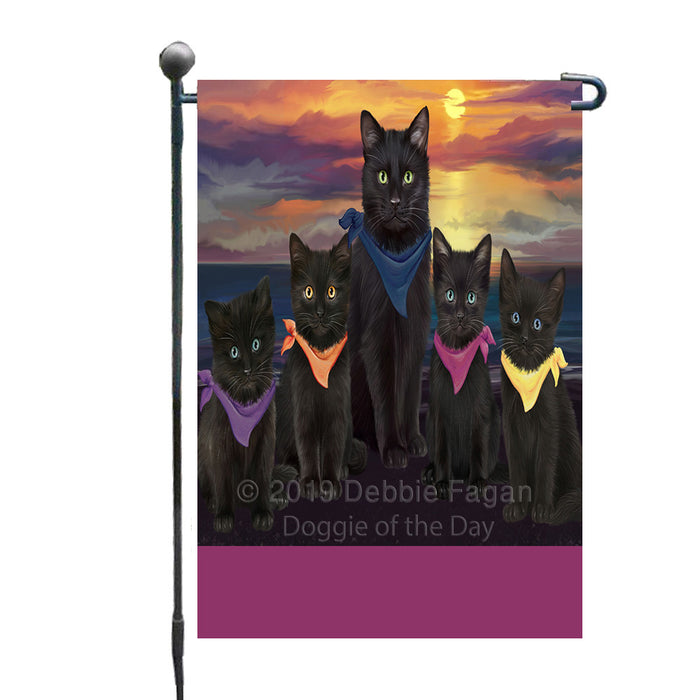 Personalized Family Sunset Portrait Black Cats Custom Garden Flags GFLG-DOTD-A60578