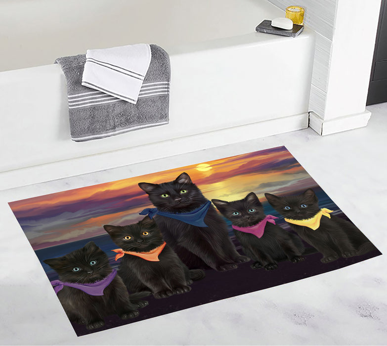 Family Sunset Portrait Black Cats Bath Mat
