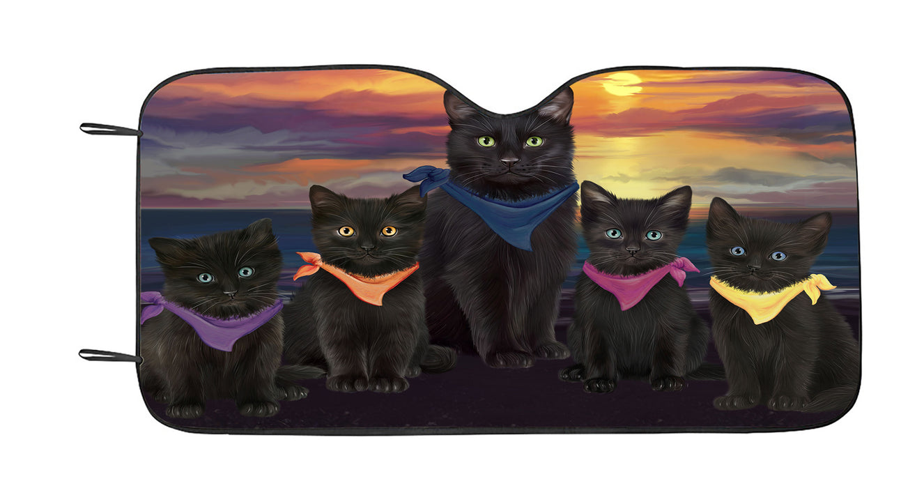 Family Sunset Portrait Black Cats Car Sun Shade