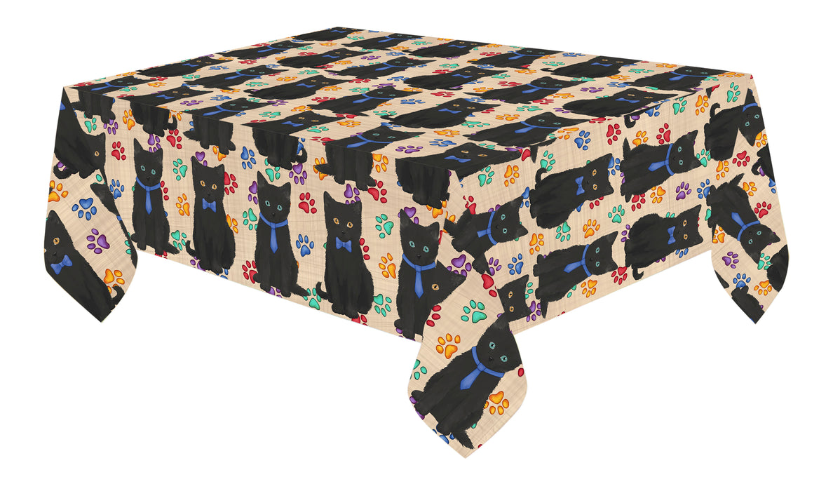 Rainbow Paw Print Black Cats Blue Cotton Linen Tablecloth