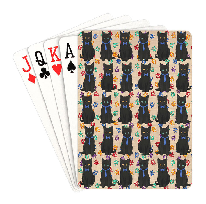 Rainbow Paw Print Black Cats Blue Playing Card Decks