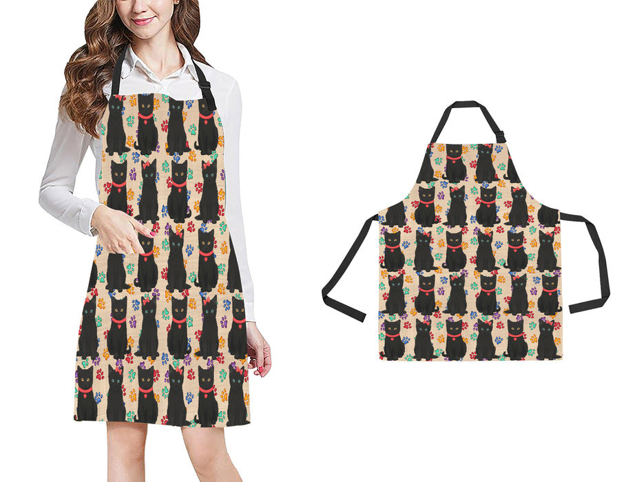 Rainbow Paw Print Black Cats Red All Over Print Adjustable Apron