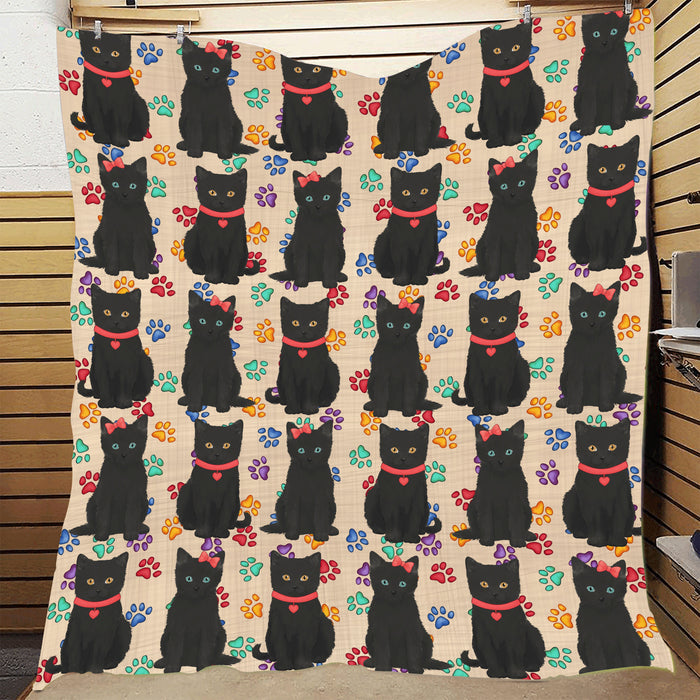 Rainbow Paw Print Black Cats Red Quilt