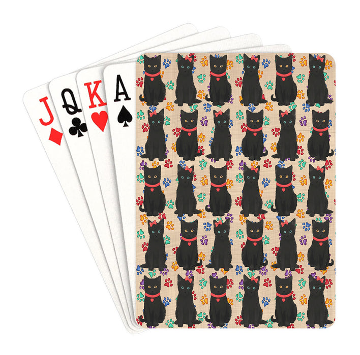 Rainbow Paw Print Black Cats Red Playing Card Decks