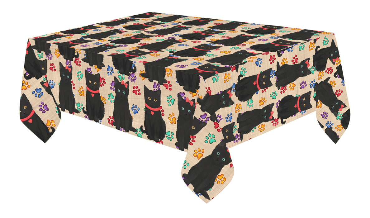 Rainbow Paw Print Black Cats Red Cotton Linen Tablecloth
