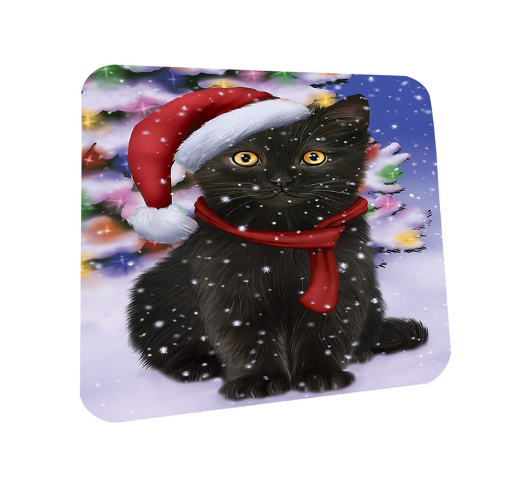 Winterland Wonderland Black Cat In Christmas Holiday Scenic Background Coasters Set of 4 CST53696