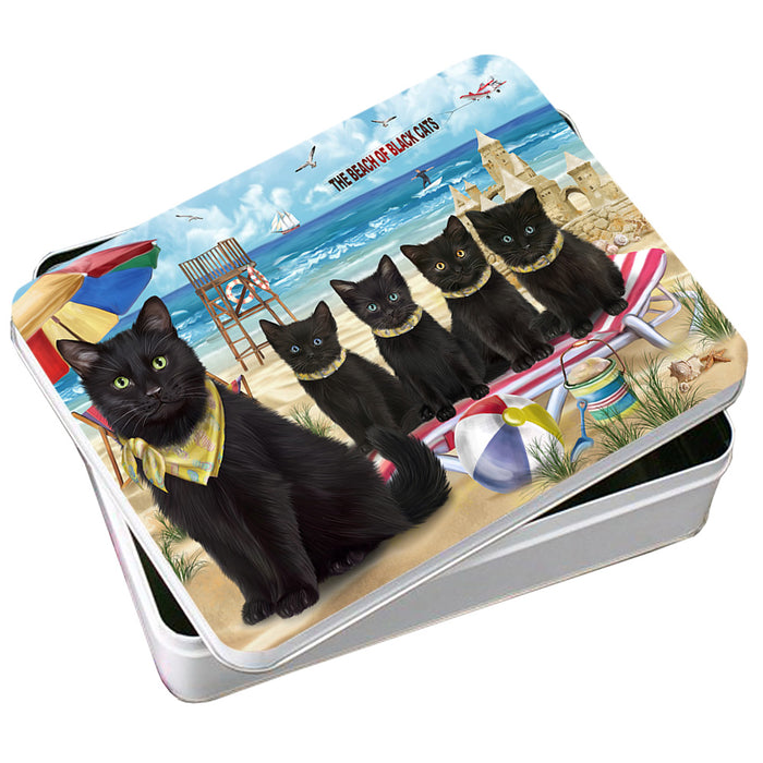 Pet Friendly Beach Black Cat Photo Storage Tin PITN51550