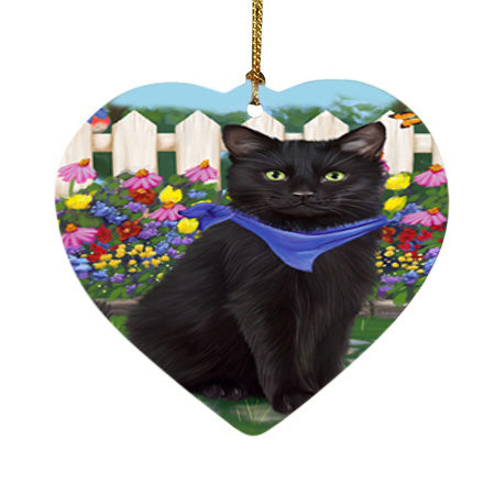Spring Floral Black Cat Heart Christmas Ornament HPOR52239
