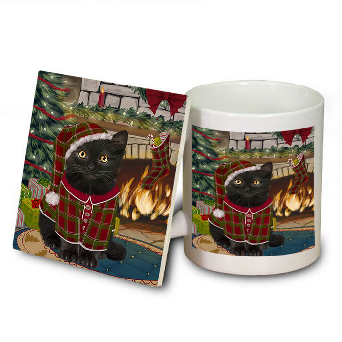The Stocking was Hung Black Cat Mug and Coaster Set MUC55212